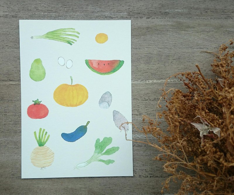蔬菜水果明信片 - カード・はがき - 紙 グリーン