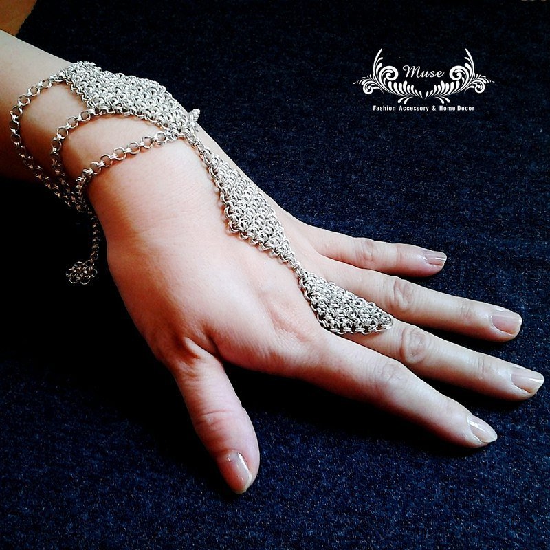 Muse Huanhuan interlocking metal chainmail silver ring personalized diamond bracelet - General Rings - Other Metals Gray