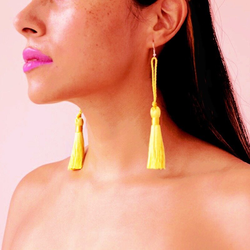 流蘇耳環- TASSEL耳環 - 耳環/耳夾 - 絲．絹 黃色