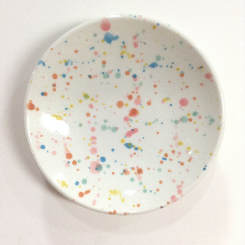 Pink color dot - painting saucer - Small Plates & Saucers - Porcelain Multicolor