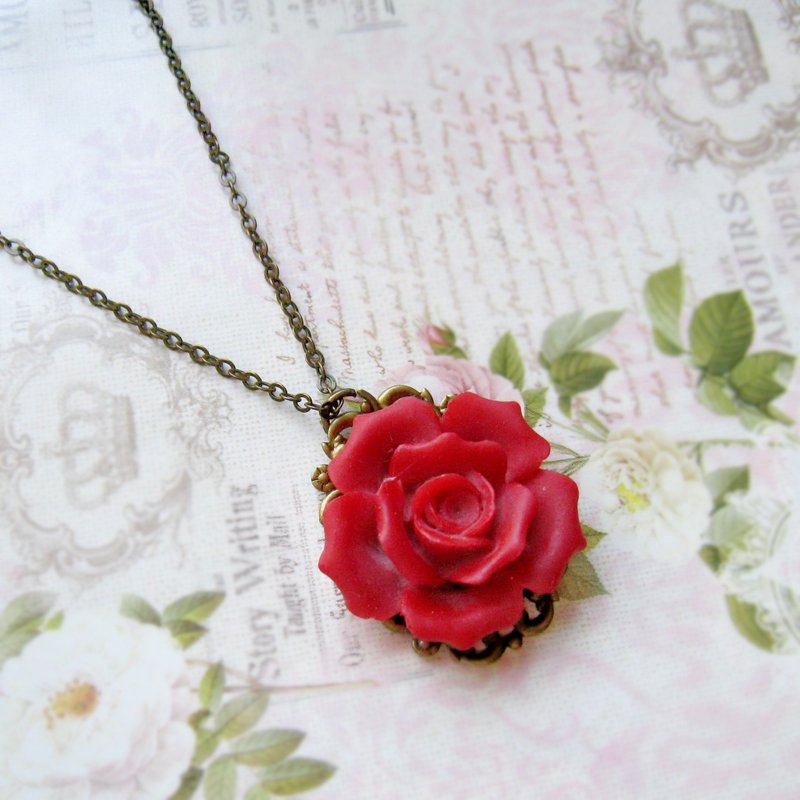 Romantic and Classical European Style Rose Necklace [5 Colors Available] - Necklaces - Resin Red