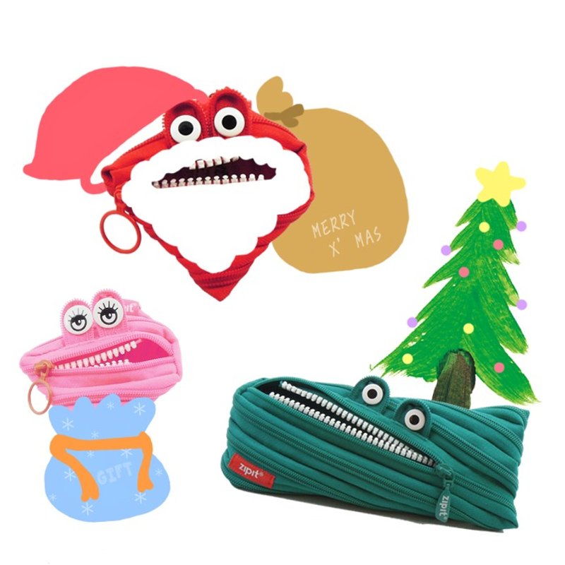 Zipit monster zipper bag - Christmas Limited combination models - Toiletry Bags & Pouches - Other Materials Green