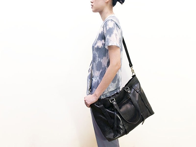 Influxx UN1 Large Leather Tote /Laptop Bag / Diaper bag / – Midnight Black - Messenger Bags & Sling Bags - Genuine Leather Black