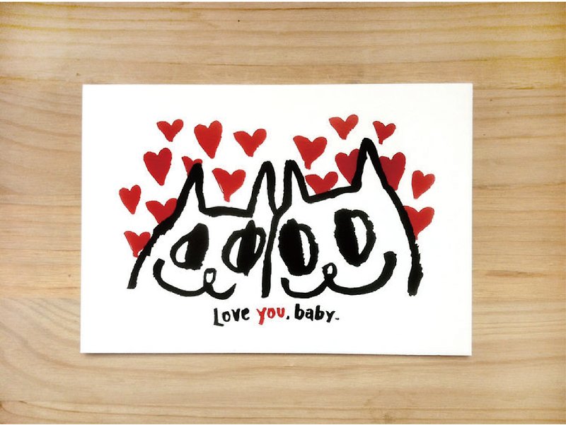 Wanying Hsu cat down postcard "LOVE YOU, BABY" - การ์ด/โปสการ์ด - กระดาษ 