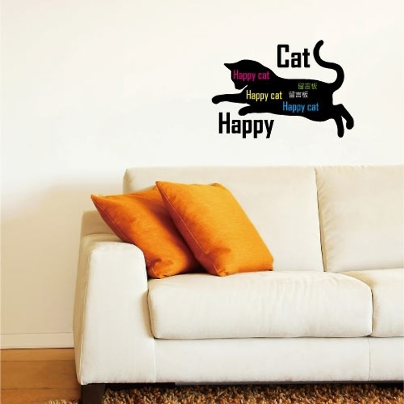 "Smart Design" creative seamless wall stickers happy cat (can be used as a message board with a wiper pen) - Clocks - Plastic Black