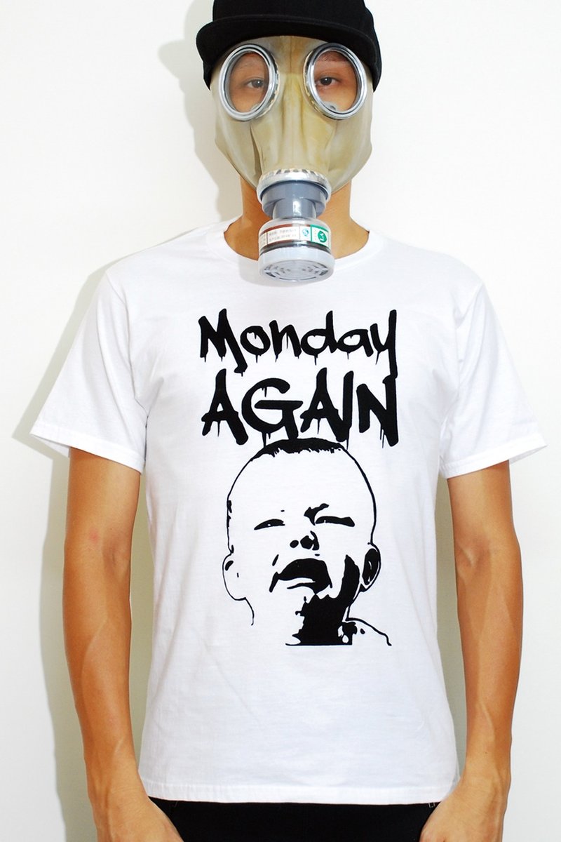 Monday Again Crying Baby 100%纯棉白色T恤 (Black Gold Label) - 帽T/大學T - 棉．麻 白色