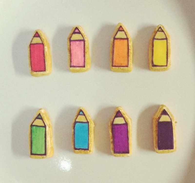 ~~mini new arrivals~~ colorful pencil icing biscuit earrings set (a set of 2 pieces, please mark the color when placing an order) (can be changed to the Clip-On type) ((randomly send a mysterious gift if you exceed 600)) - ต่างหู - วัสดุอื่นๆ หลากหลายสี