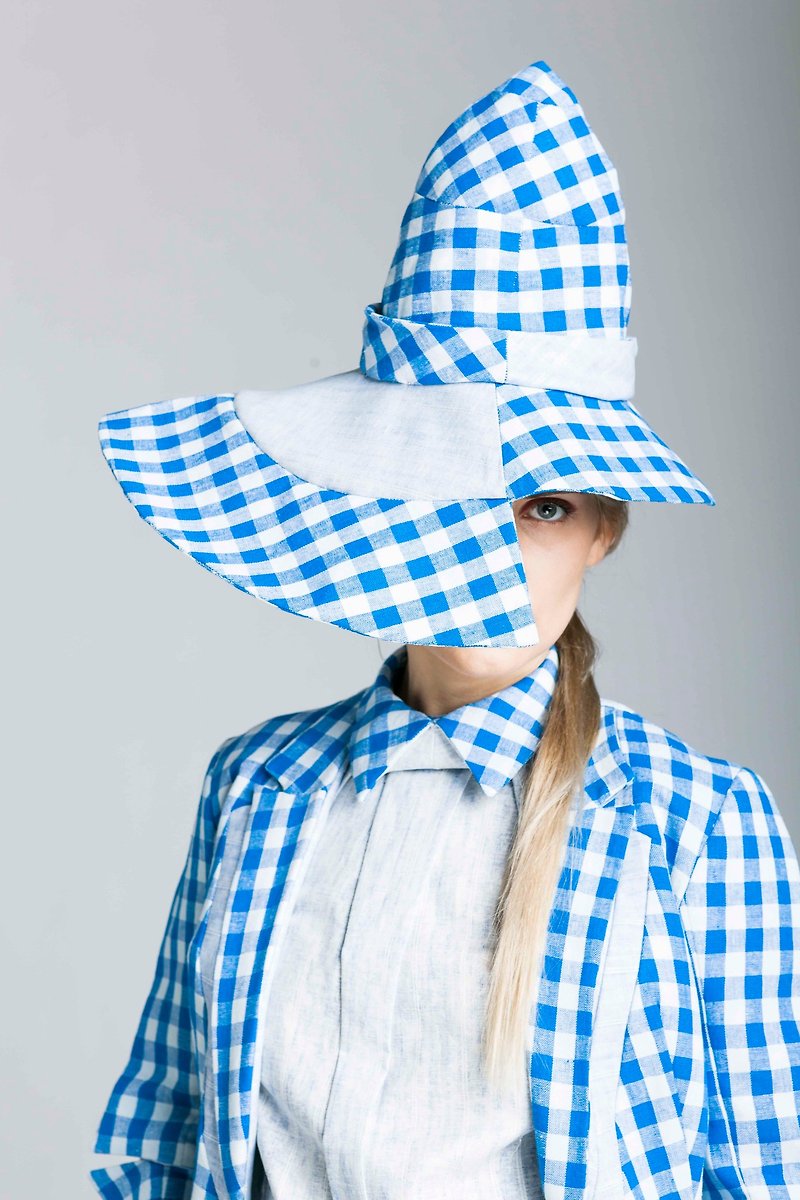 精靈帽: 藍白: 義大利製 - 帽子 - 棉．麻 藍色