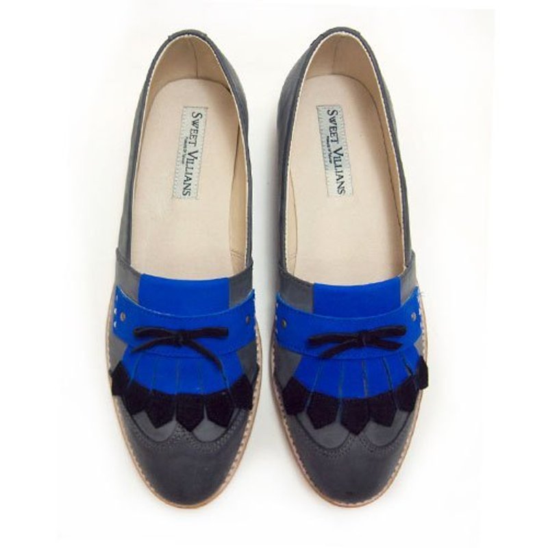 Sweet Villians 三色混搭牛皮流蘇樂褔鞋W1038，灰黑藍 - Women's Casual Shoes - Genuine Leather Blue