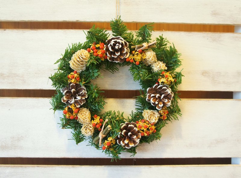Happy Christmas pinecone Christmas wreath / Christmas decoration / Christmas arrangement - - ของวางตกแต่ง - พืช/ดอกไม้ 