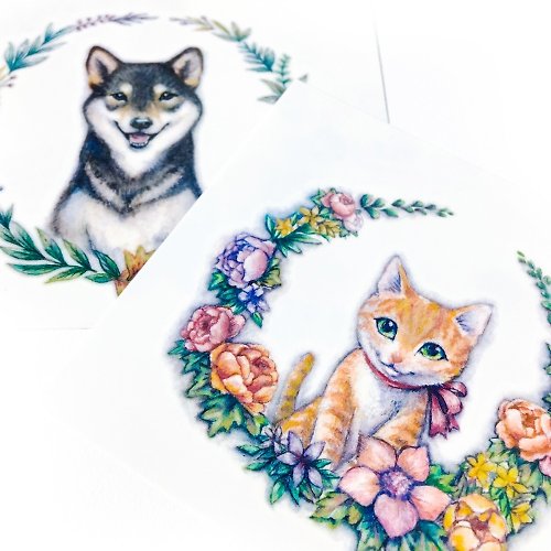 ╰ LAZY DUO TATTOO ╮ 寵物小貓咪柴犬小狗刺青紋身貼紙花草可愛浪漫唯美乾燥花原創個性