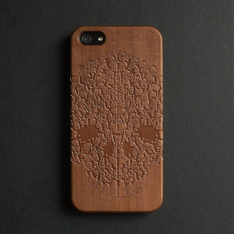 Real wood engraved iPhone 6 / 6 Plus case skull S004 - Phone Cases - Wood Brown