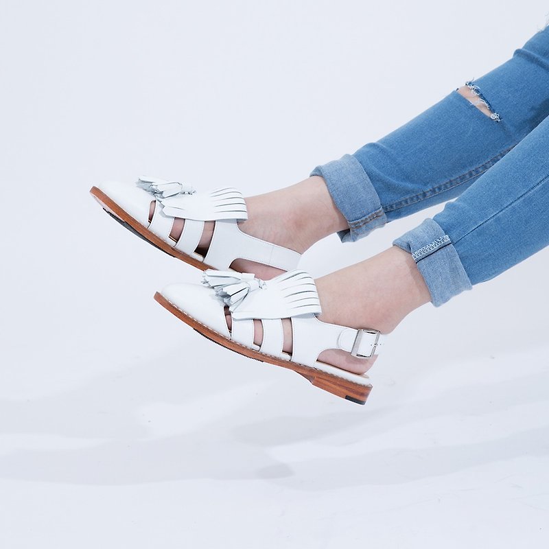 Kumamoto Sandal White - รองเท้ารัดส้น - หนังแท้ ขาว