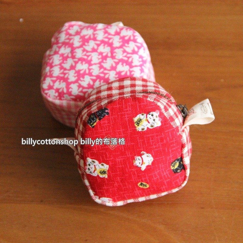 Exclusive order-(pure cotton) [w529_120 Lucky Kitty Cute Coin Purse-Material Pack] 3 colors available - Coin Purses - Other Materials Red