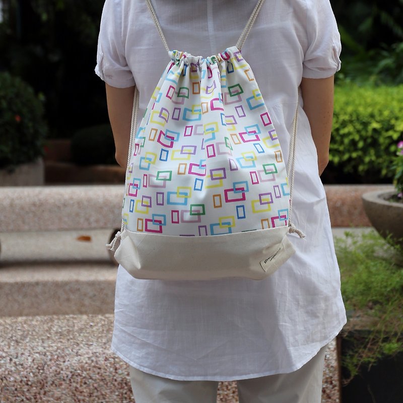 Silverbreeze ~ Drawstring backpack ~ Colourful rectangle - กระเป๋าหูรูด - วัสดุอื่นๆ หลากหลายสี