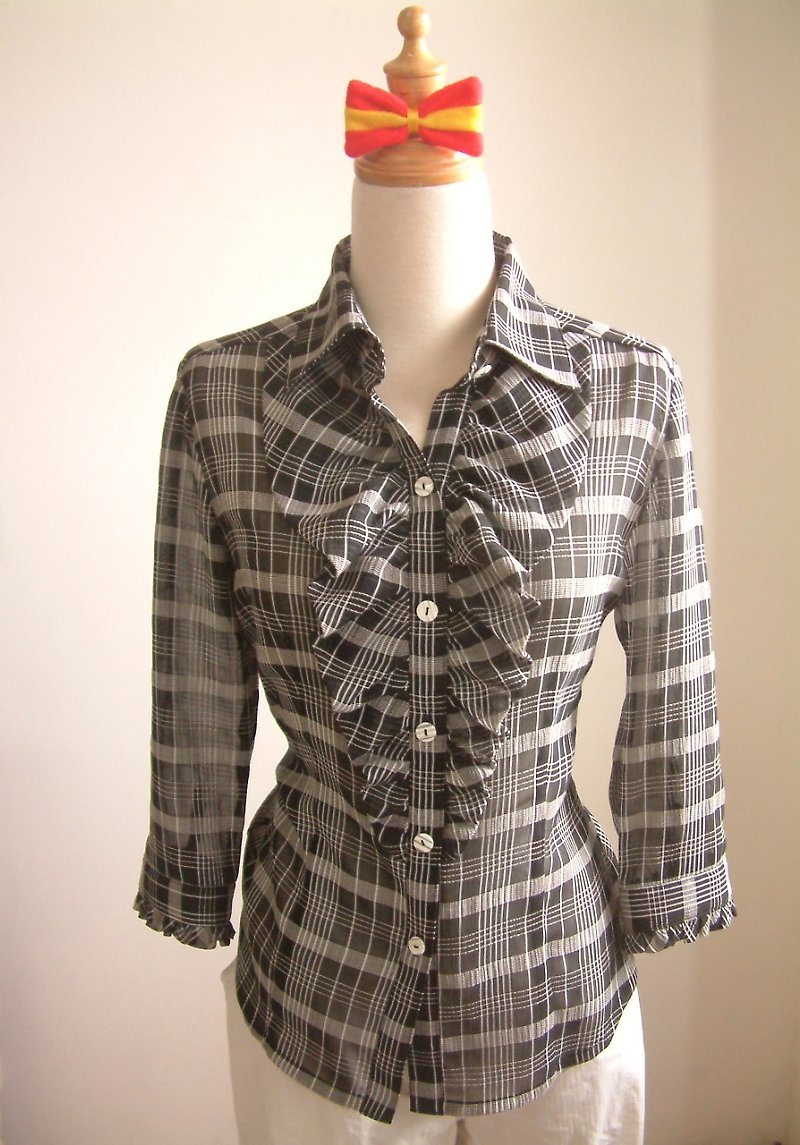 Black and white plaid 3/4 sleeve top - Other - Other Materials Gray