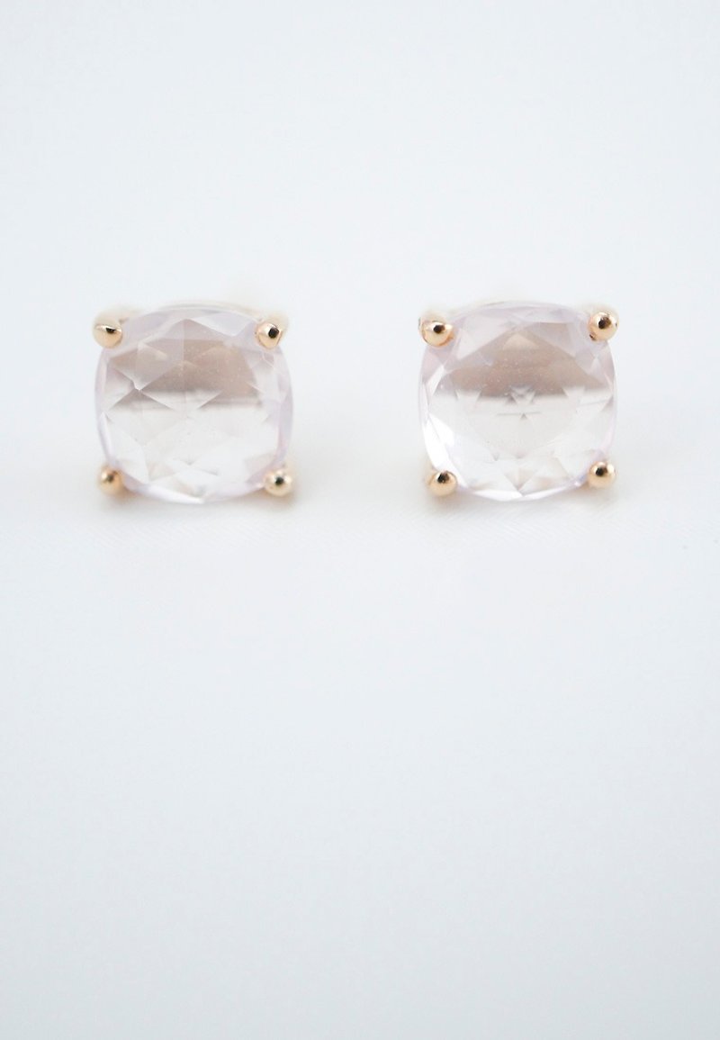 ELEVATION - 6mm Cushion Rose Cut Faceted Rose Quartz 18K Rose Gold Plated Silver Earring - Earrings & Clip-ons - Gemstone Pink