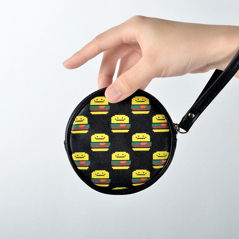 KIITOS pixels food series - hamburger models - Coin Purses - Genuine Leather Black
