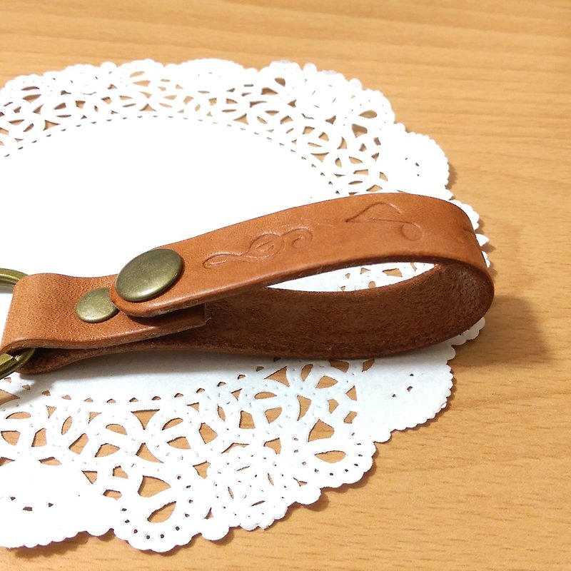 [Leather leather notes bronze key ring] musical instruments notes leather hand-made custom-made "Misi bear" graduation gift - Keychains - Genuine Leather Brown