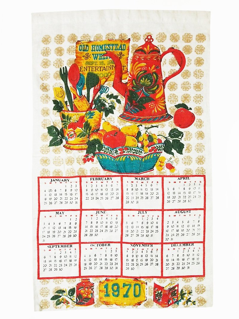 1970 US early cloth calendar calendar Dinner table - Other - Other Materials Red