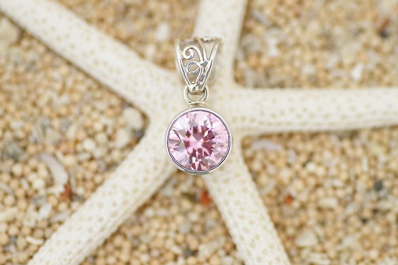 Cubic zirconia pendant top <pink> - Necklaces - Other Materials Pink
