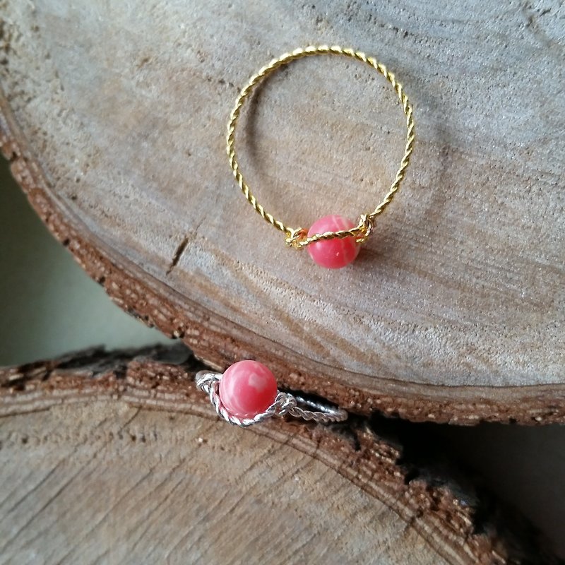 Please provide size when order- gold-plated/silver-plated ring with rhodochrosite 新款 紅紋石 鍍金 /鍍銀 戒指 - 戒指 - 寶石 紅色