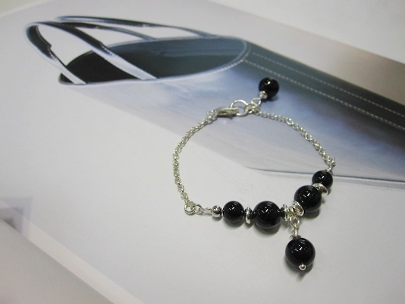 Black tones - all natural black tourmaline (tourmaline) sterling silver bracelet - สร้อยข้อมือ - เครื่องเพชรพลอย สีดำ