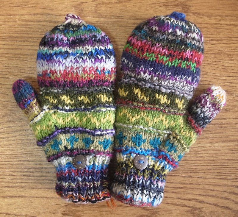 Handmade Wool Mittens, Convertible Mittens, Fingerless Mittens, Wool Gloves - Gloves & Mittens - Wool Multicolor