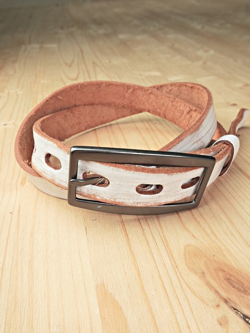 Chainloop self-made and customizable size distressed leather narrow belt - เข็มขัด - หนังแท้ 