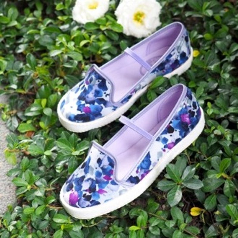 Carol Indigo Japanese printed Love shoes (children) - รองเท้าเด็ก - ผ้าฝ้าย/ผ้าลินิน สีน้ำเงิน
