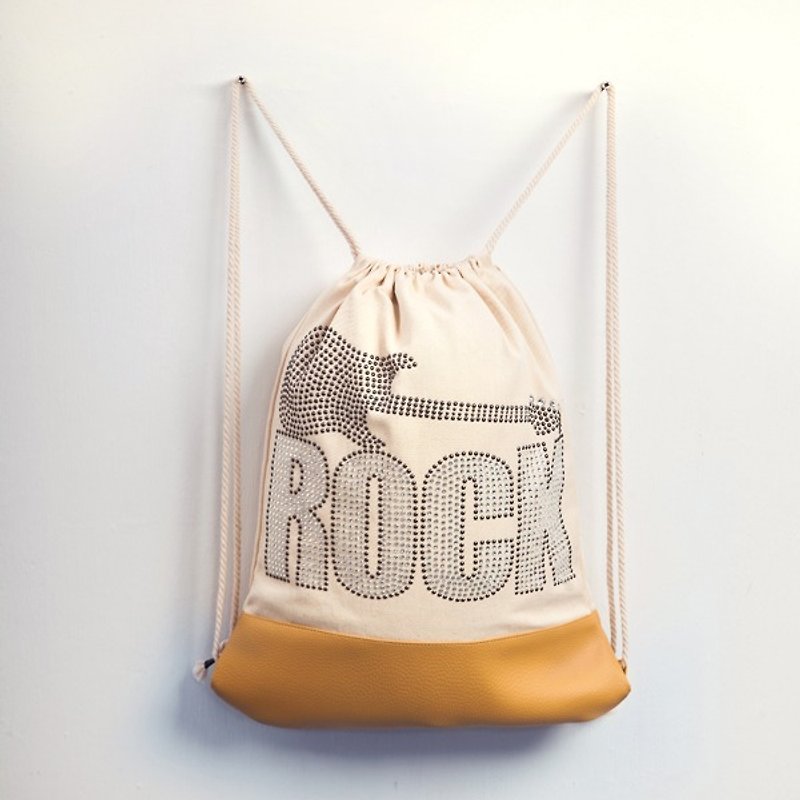 [GFSD] Rhinestone Boutique-Just Love Rock and Roll! ROCK&ROLL-[Guitar] Backpack - กระเป๋าหูรูด - วัสดุอื่นๆ สีนำ้ตาล
