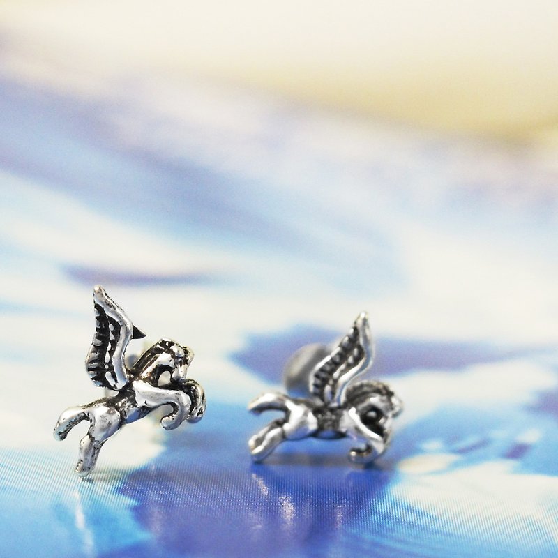 耳環 飛馬 Pegasus 925純銀 馬造形耳環 動物耳環-64DESIGN銀飾 - 耳環/耳夾 - 純銀 銀色