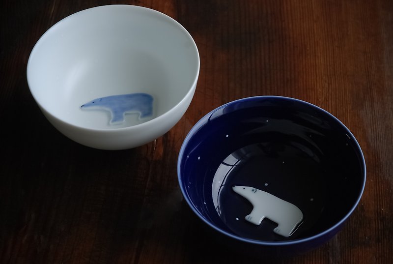 Three shallow ceramic | original design wizard Snow Country polar bear polar bear + green rice bowl rice bowl one pair of children bear their jobs birthday wedding gift ideas - ถ้วยชาม - วัสดุอื่นๆ สีเขียว