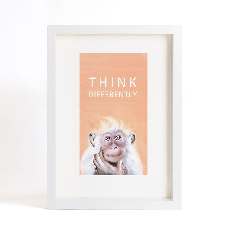 Original Ink Painting "Monkey" Series -Think Differently-Home Decoration Painting (Copy Painting) (Without Frame) - โปสเตอร์ - กระดาษ สีส้ม