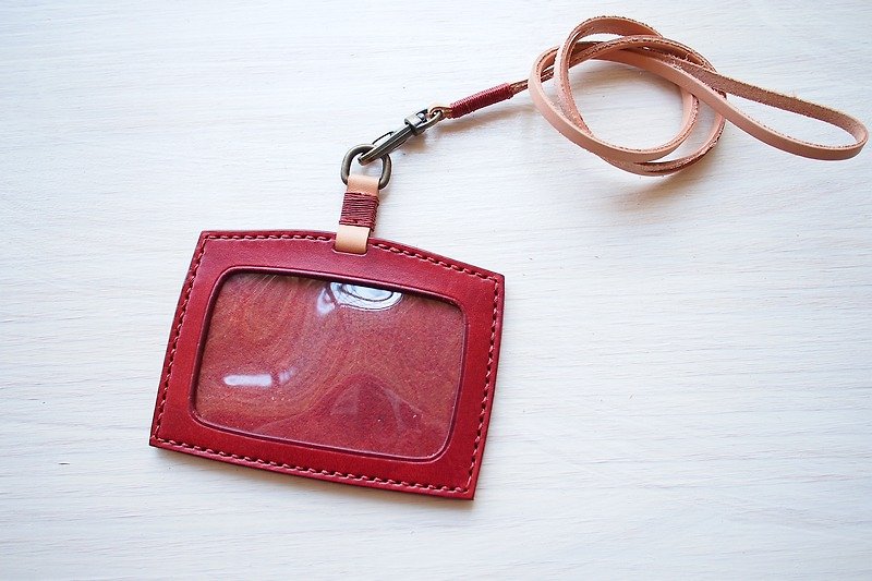 Leather brick red badge sets of documents, paragraph D - ID & Badge Holders - Genuine Leather Multicolor