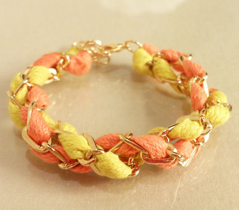 ～Fairy Tale～Double Circle Color Wax Rope Bracelet～ Summer Sunflower～Orange+Yellow - สร้อยข้อมือ - โลหะ หลากหลายสี