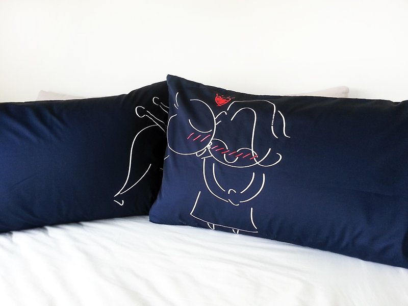 "Big Kiss in blues" Boy Meets Girl couple pillowcases by Human Touch - Pillows & Cushions - Other Materials Blue