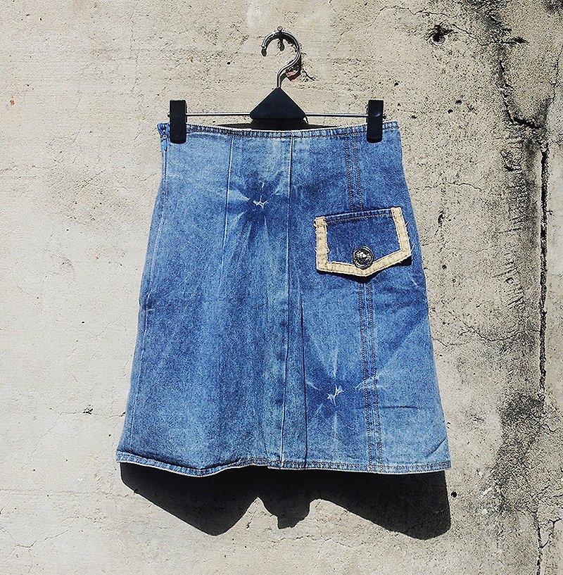 Brush color decorative pocket stitching denim skirt retro vintage - dislocation vintage - - Skirts - Other Materials Blue