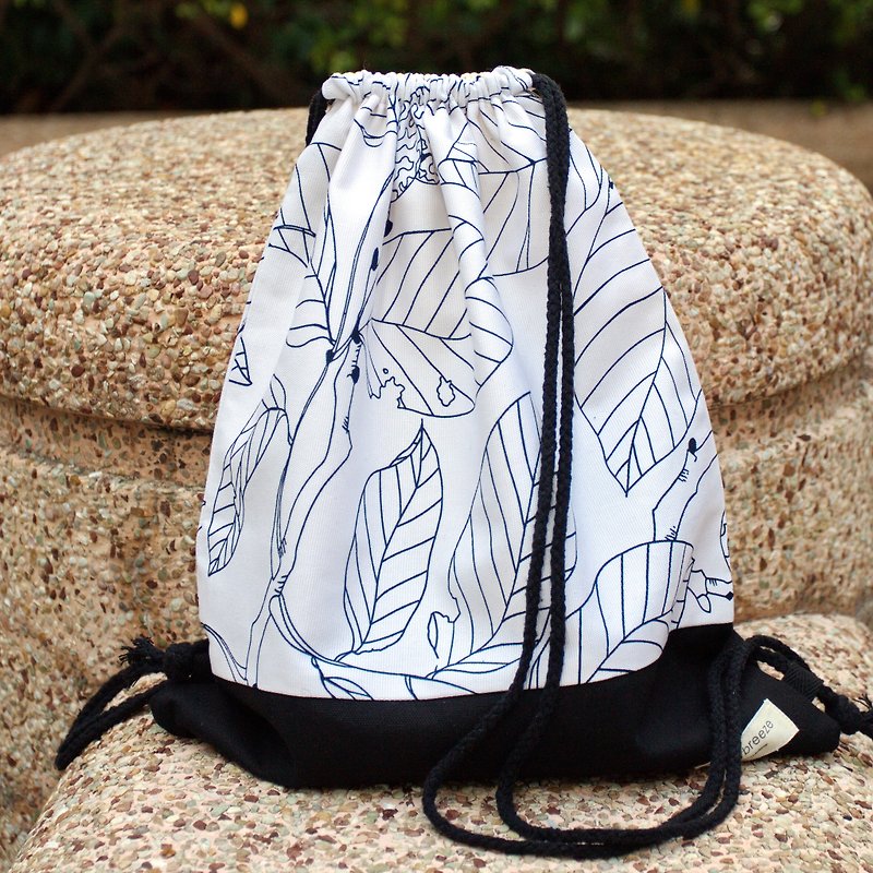 Silverbreeze~ Bundle Back Backpack ~ Leaves (b) (B49) - Drawstring Bags - Other Materials White