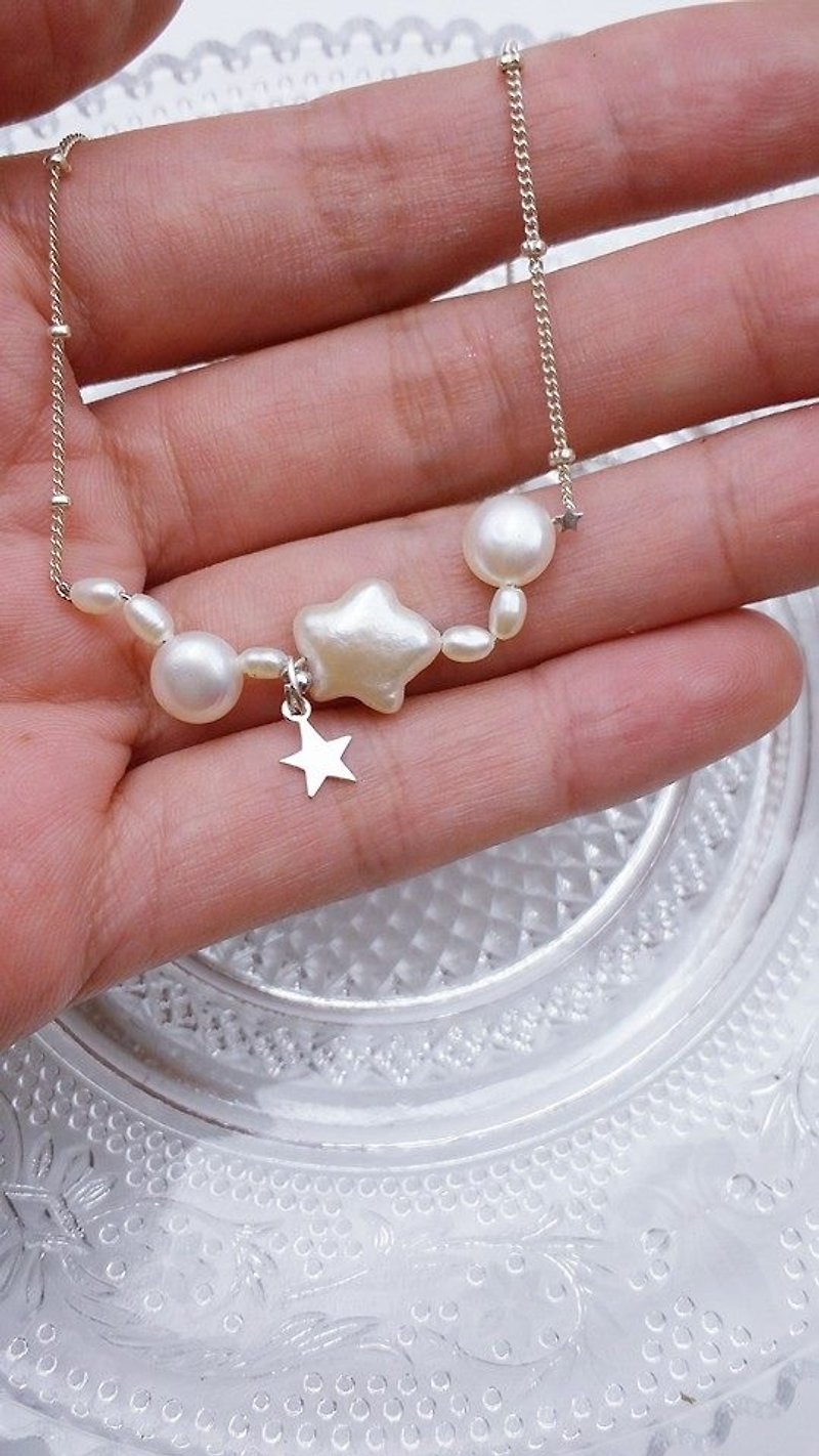 [Lost and find the star constellations] natural freshwater pearl neck - สร้อยคอ - เครื่องเพชรพลอย ขาว