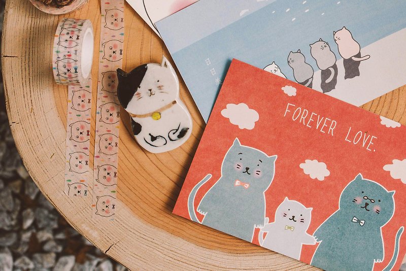 Good day to push a good thing Goods: [small understanding - Mimi group] cat family postcard paper tape x x pin - Cards & Postcards - Paper Multicolor