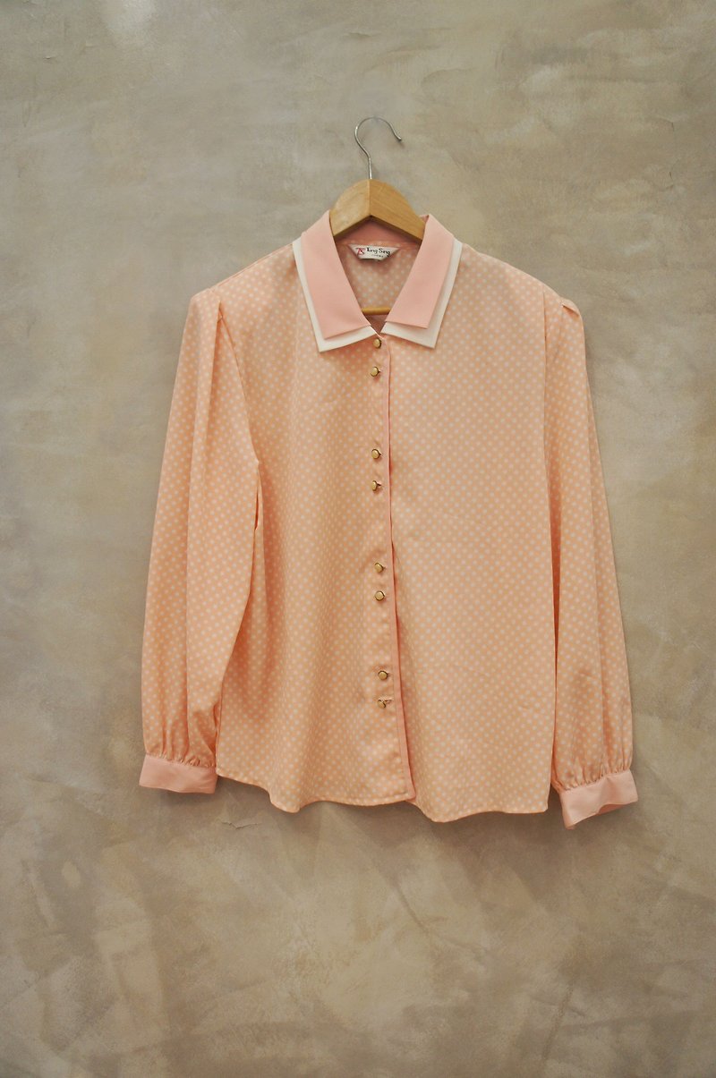 Bright orange white wave point printing double collar piece PdB vintage - เสื้อเชิ้ตผู้หญิง - วัสดุอื่นๆ สึชมพู
