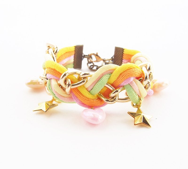 ♥ ELBRAZA ♥ Colorful briaded bracelet with heart and star cham. - Bracelets - Other Materials Multicolor