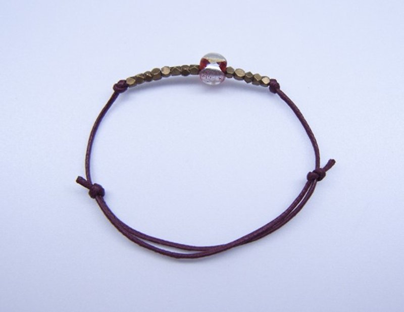 Indian yellow glass imitation leather cord Bronze bracelet - Red (hand-made jewelry bracelets luck gift glass imitation leather cord Indian yellow Bronze Bronze bracelet gift..........) - สร้อยข้อมือ - โลหะ สีแดง