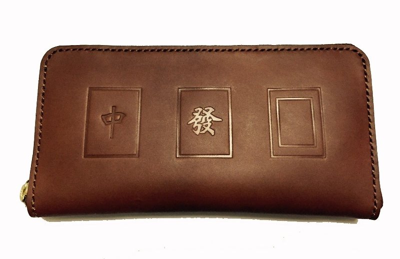 Chang-che-chia in white leather wallet / long folder customized custom / leather stitching can also be selected - Wallets - Genuine Leather Brown