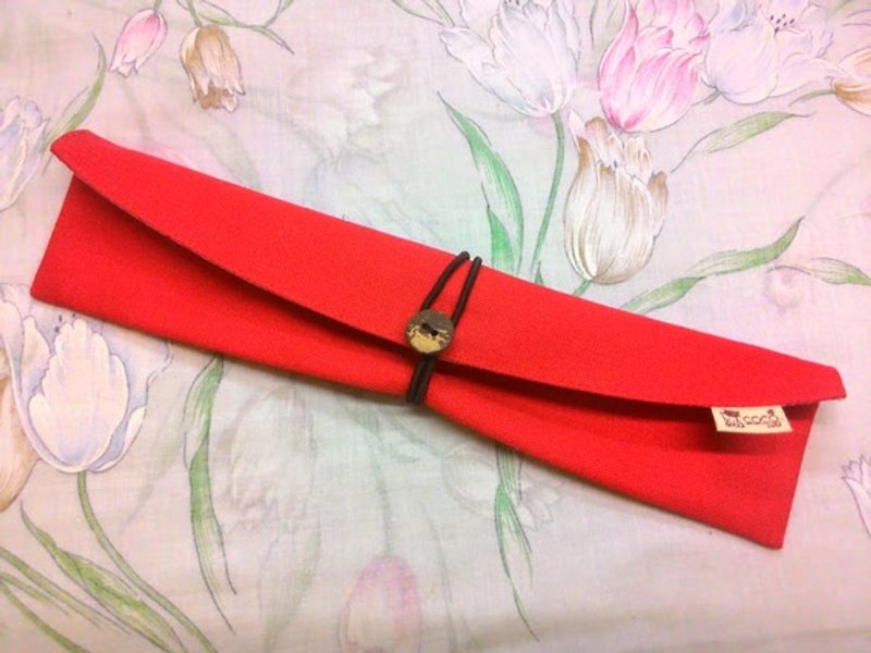 Cutlery set portable storage bag chopsticks cover-arc type (red plain canvas) F05-001 - ตะเกียบ - วัสดุอื่นๆ สีแดง