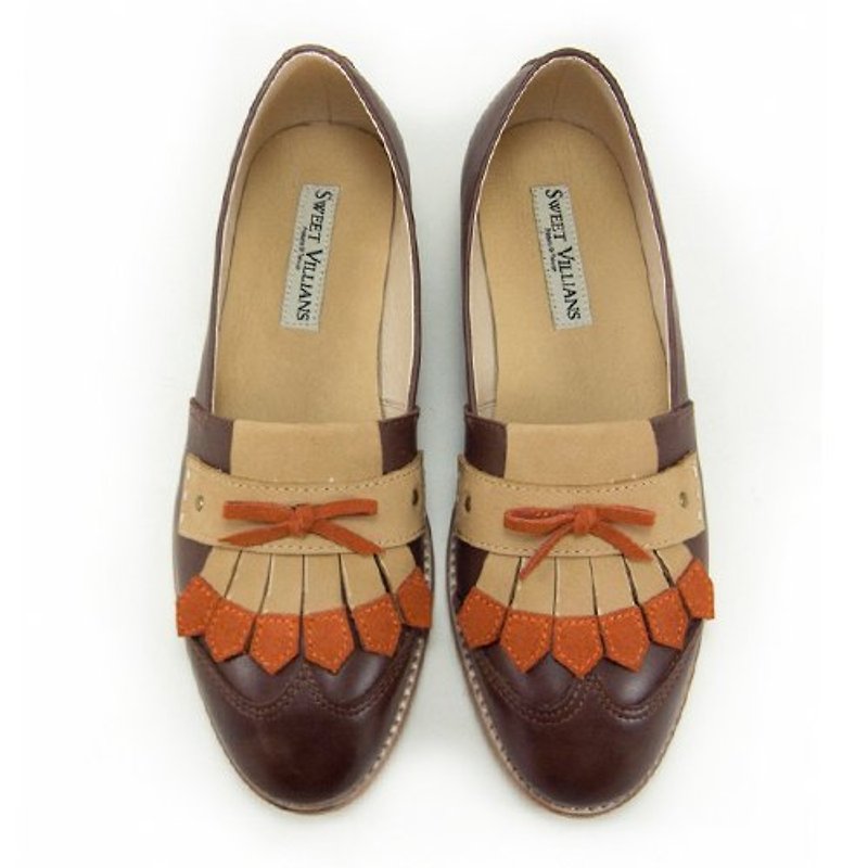 Sweet Villians 三色混搭牛皮流蘇樂褔鞋W1038，卡橘棕 - Women's Casual Shoes - Genuine Leather Orange