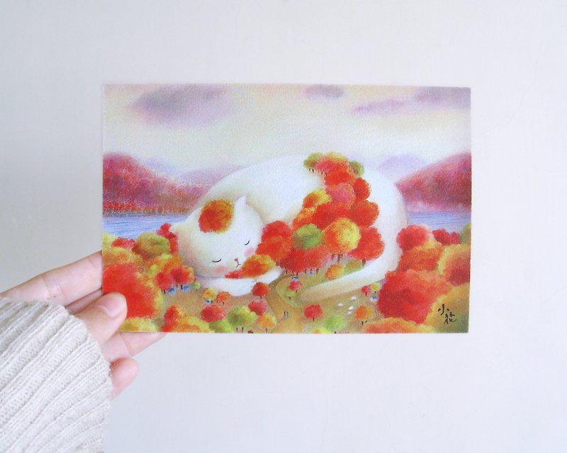 Cute cat forest illustration card postcard - การ์ด/โปสการ์ด - กระดาษ สีแดง