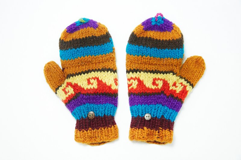 Valentine's Day gift limit a hand-woven pure wool warm gloves / 2ways gloves - Desert geometric totem - Gloves & Mittens - Other Materials Multicolor