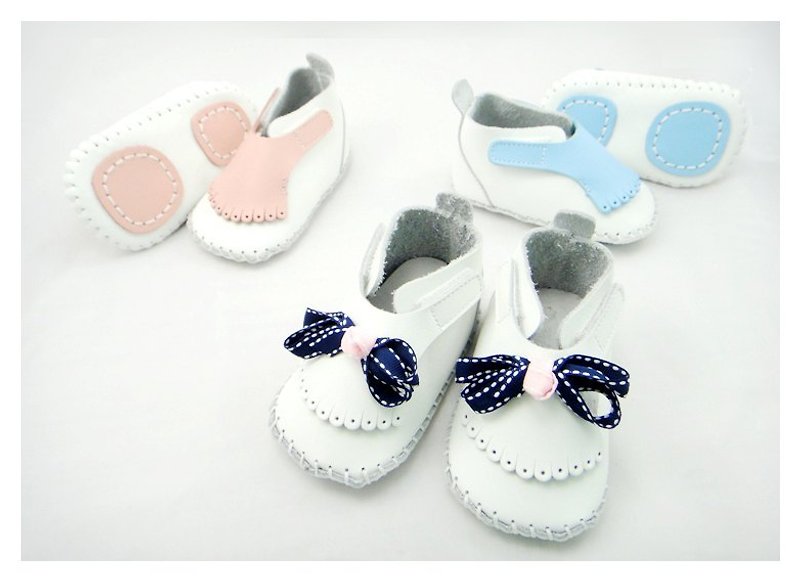 Qiduowu MIT Taiwan Pure Hand-stitched Calfskin Angel Shoes Gift Box Type A (completely sewn) - รองเท้าเด็ก - หนังแท้ สีน้ำเงิน